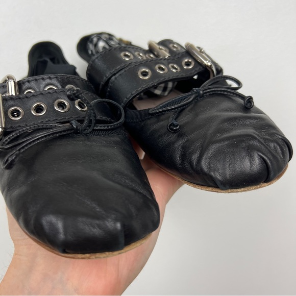 Miu Miu Ribbon Strap Mary Jane Leather Ballet Flats - Picture 6 of 12